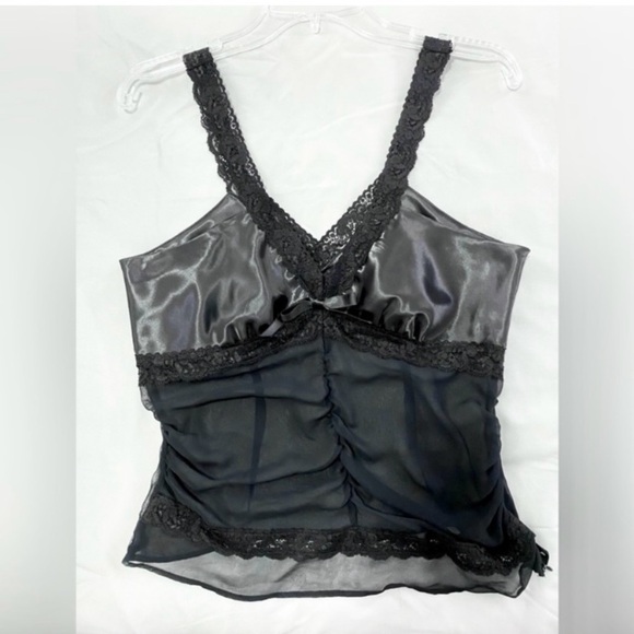 Annex Tops - Black Satin & Lace Camisole